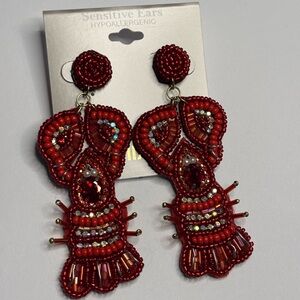 Red Beaded Lobster Earrings | by MIXIT DESIGNS | NEW